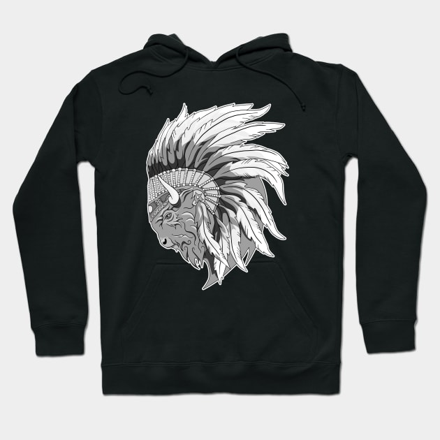 Buffalo head with indian headdress Hoodie by TMBTM